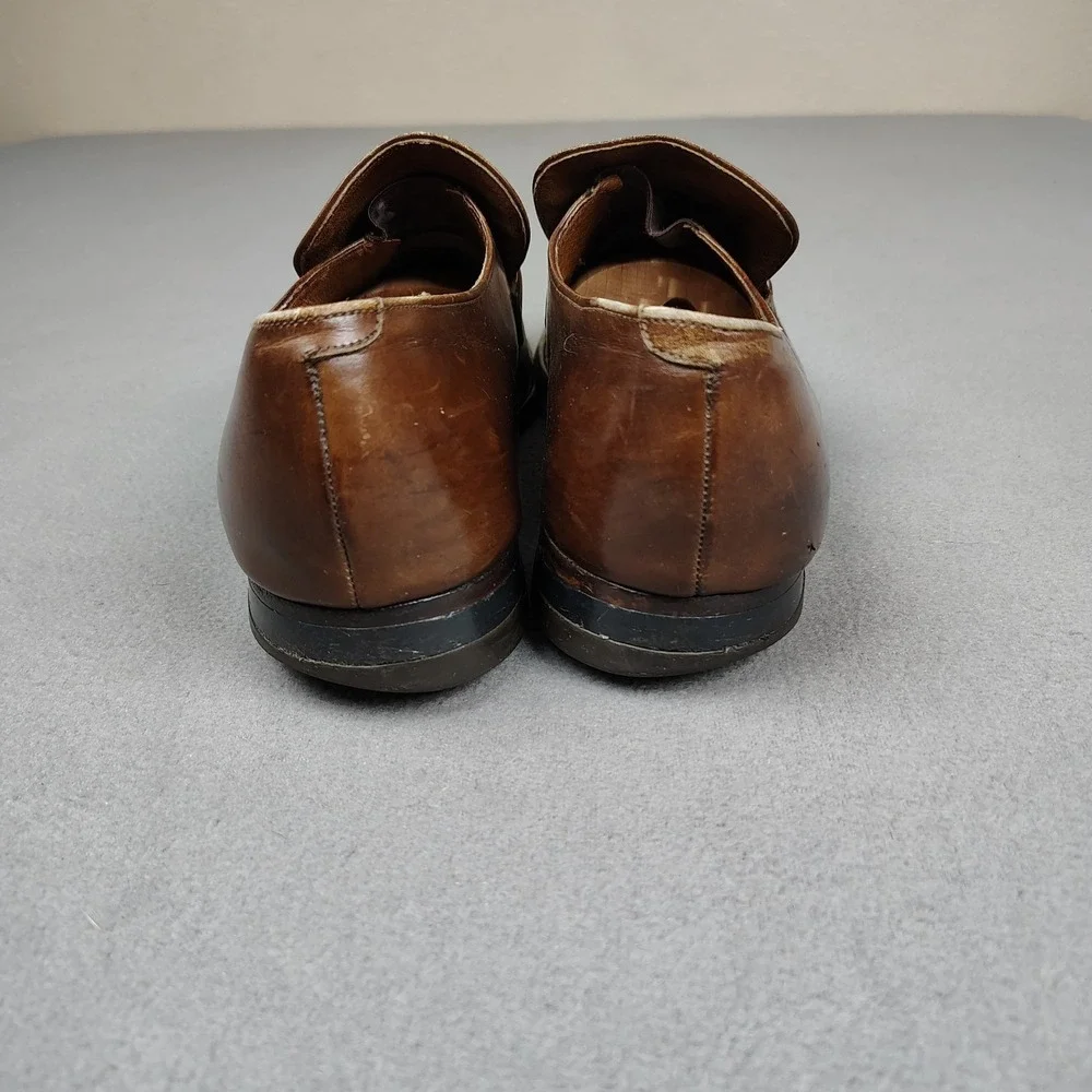Vintage Florsheim Loafer Men 9.5 D Mahogany Leather Square Toe Slip On Shoes
